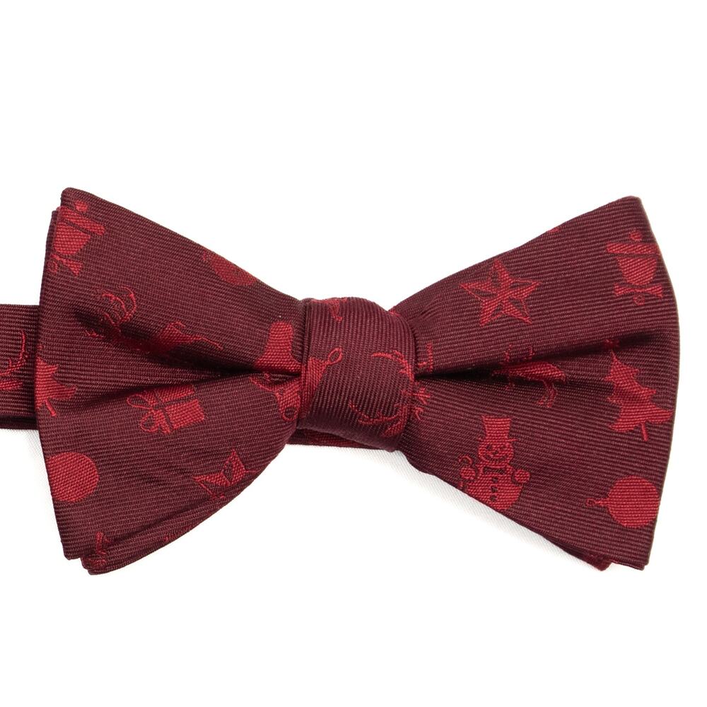 New Saddlebred Adjustable Pre-tied Silk Blend Red Christmas Snowman Tree Bowtie
